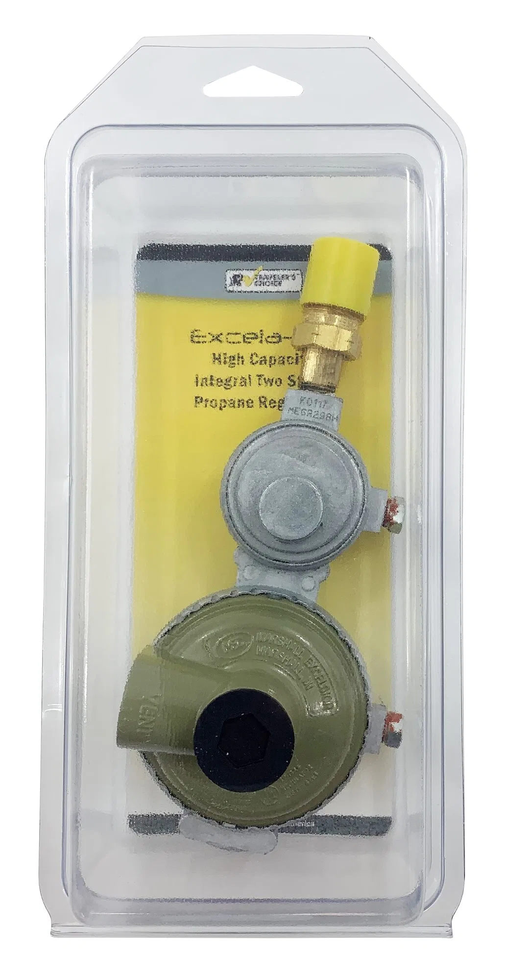 EGR295HPTC – TRVLR CHOICE Propane Regulator, POL Inlet x 3/8 Inch FNPT Outlet With 90 Degree Vent Two Stage 225000 BT...